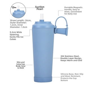 Detail view of 830ml insulated tumbler with 9.2cm wide mouth and magnetic handle