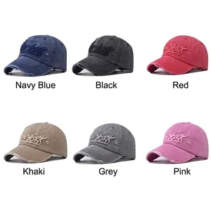 Vintage washed cotton baseball caps with New York embroidery in six assorted colors