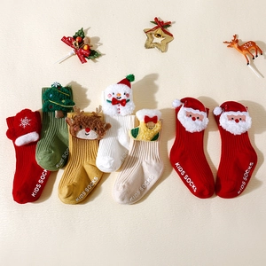 Chaussettes De Noël Bébé Coton Peigné Antidérapant Peluche 3D Père Noël Renne Tout-Petit Bas De Sol Cadeau Hiver