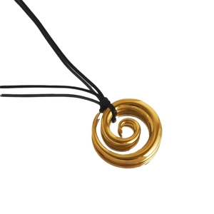 18k gold-plated swirl pendant necklace with black cord, 60cm adjustable length
