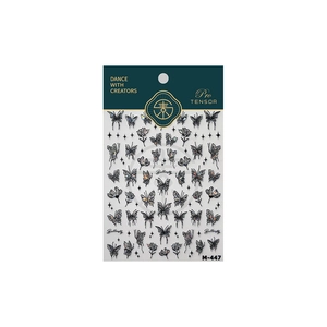 Self-adhesive black butterfly and star nail stickers M-447 with fine gold stamping detail