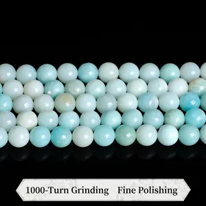 Polished light blue amazonite natural stone round beads for DIY jewelry making
