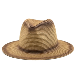 Classic wide brim gradient brown Fedora sun hat with a minimalist woven texture for outdoors