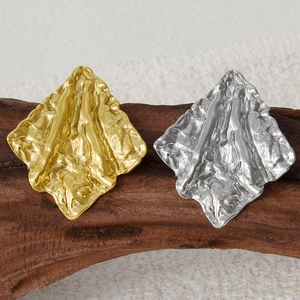 Irregular lava texture rhombus earrings in gold and silver stainless steel set