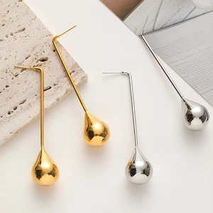 Water Drop Dangle Earrings Copper With 925 Sterling Silver Earring Post 18K Gold Plated Long Hollow Minimalist For Women