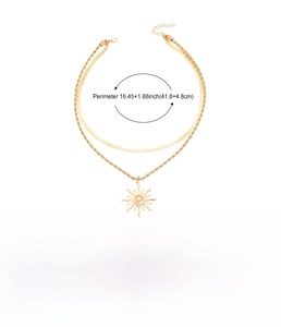 Detailed specs of gold sun pendant double layer necklace with 46.6cm circumference