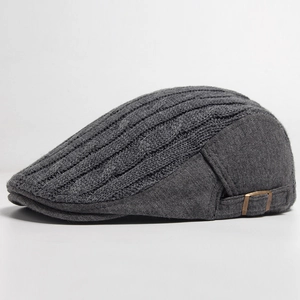 Men Newsboy Cap Knitted Cotton Flat Cap Cable Knit Warm Windproof Vintage Adjustable Casual Winter Forward Hat