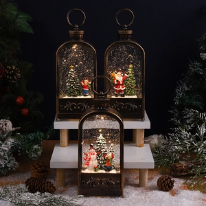 Vintage Christmas lanterns with Santa, Snowman, and warm LED light for holiday decor