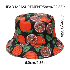 Schema taglie cappello pescatore con circonferenza 58cm e stampa di agrumi colorati