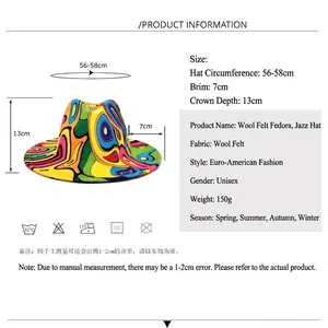 Vibrant graffiti print wool fedora hat for men and women with abstract colorful patterns