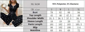 Size chart for heart print pajama set with measurements in cm and material details