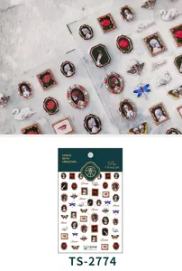 Detail of TS-2774 gothic embossed nail stickers with 3D oil painting texture and skull designs