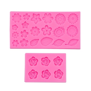 Pink silicone flower and leaf molds for resin casting and baking decoration