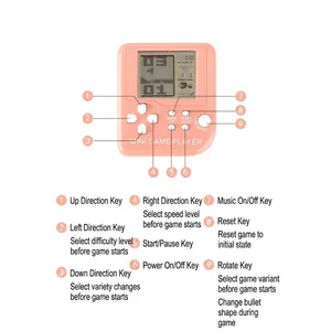 Pink mini handheld Tetris game console keychain with functional buttons and LCD screen
