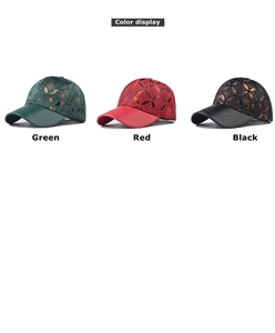 Detailed comparison of green, red, and black laser-cut hollow pattern baseball caps