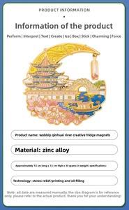Detail of Qinhuai River 3D relief fridge magnet with movable zinc alloy charms