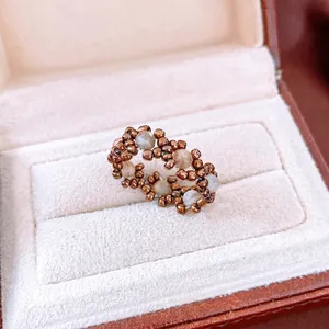 Vintage Beaded Ring Handmade Stone Glass Elastic Band Ethnic Bohemian Style Finger Jewelry For Women