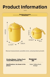 Detailed dimensions of yellow duck portable milk powder storage boxes in two sizes