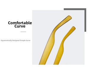 Detail shot of amber translucent eyewear temples with ergonomic curved design