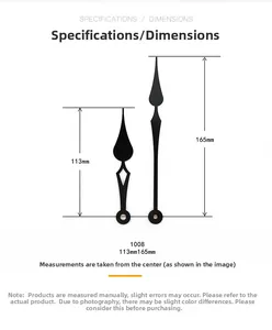 Detailansicht Modell 1008 schwarze Uhrzeiger mit Maßen 165 mm und 113 mm Länge