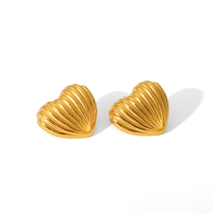 18k gold plated stainless steel heart earrings with radial textured pattern design