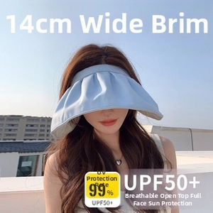 Light blue empty top sun hat with 14cm wide brim and UPF50+ UV protection rating