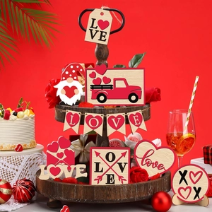Valentine's Day Wood Tiered Tray Decor Rustic Love XOXO Gnome Heart Truck Tabletop Ornament Holiday Home Decoration