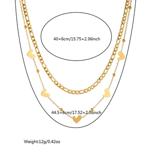 Collier double épaisseur en acier inoxydable doré avec breloque cœur et chaîne Figaro fine