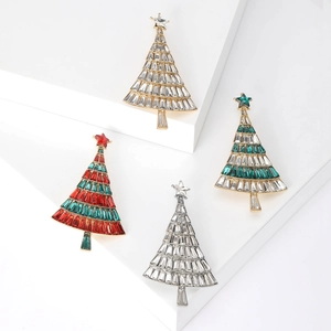 Christmas Tree Brooch Alloy Rhinestone Sparkling Holiday Corsage Pin For Women Winter Coat Apparel Decoration
