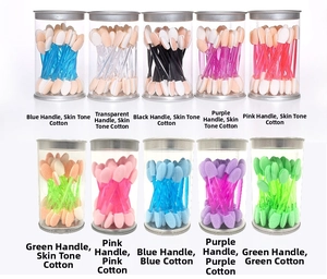 Double-sided sponge eyeshadow applicators in ten vibrant colors within a clear storage tub