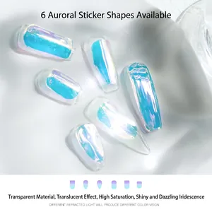 Set di adesivi nail art aurora a cubetto di ghiaccio con 6 forme e rifrazione iridata