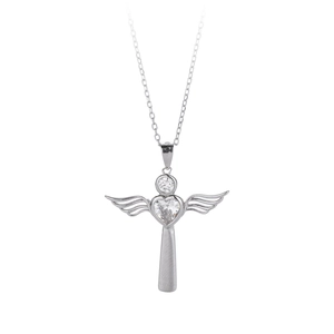 S925 sterling silver heart cross necklace for women with white cubic zirconia stones