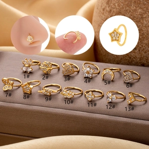 Nose Ring Hoop Copper Zircon Flower Heart Butterfly Star Moon Piercing Body Jewelry For Women Fashion Trendy Accessory