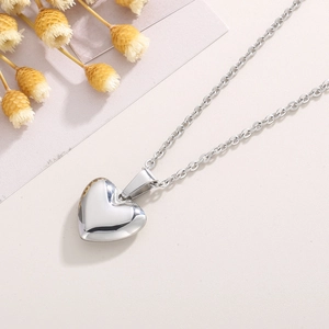 Vue détaillée du collier avec pendentif cœur en acier inoxydable argenté élégant