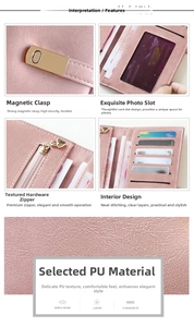 Detail of pink long wallet with magnetic snap, card slots and heart zipper pull