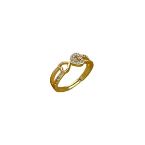 Adjustable gold plated ring with double heart design and sparkling white zircon stones