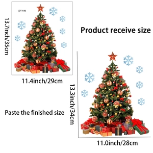 Detailed size chart showing the Christmas tree window sticker dimensions and final layout