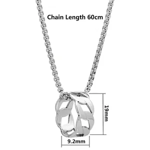 Minimalist silver chain link circle pendant necklace with 60cm length measurements