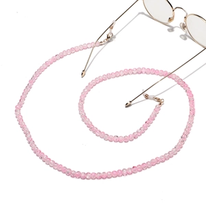 Pink Crackle Bead Glasses Chain Anti Lost Eyewear Lanyard With Golden Metal Clasps And Silicone Loops Handmade Neck Strap