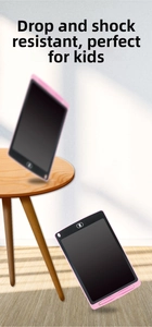 Pink LCD writing tablet showing impact resistance and shockproof durability for kids
