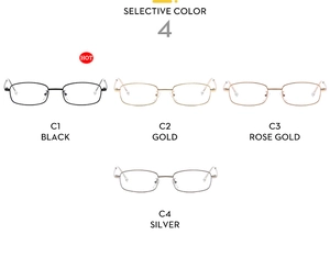 Detailed selection of vintage metal rectangular eyewear frames in gold, silver, and black