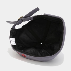 Gray cotton docker cap with adjustable strap and red bow embroidery detail