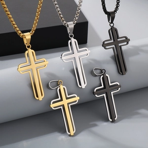 Minimalist hollow stainless steel cross pendants in gold, silver and black finishes