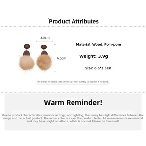 Detailed size specifications for oval wooden and faux fur pompom drop earrings