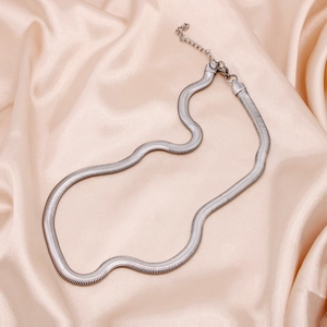 6mm flat snake chain necklace in silver stainless steel with lobster clasp and extension