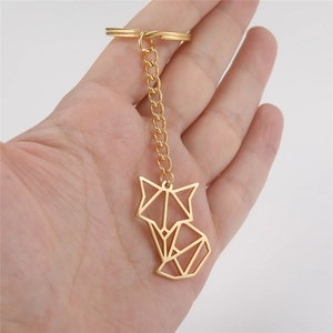 Handheld gold geometric fox keychain made of polished stainless steel for men and women