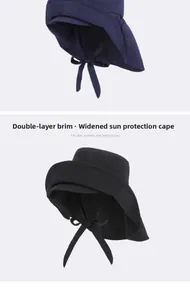 Detail view of quick-dry sun hats with double-layered brims and wide neck protection capes