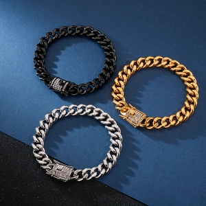 Bracelets gourmette pour hommes en or, argent et noir avec boucle sertie de diamants