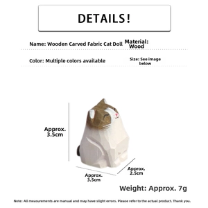 Handcrafted wooden Ragdoll cat figurine with specific dimensions and material details