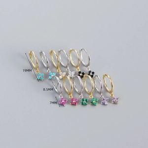 Detailed dimensions of S925 sterling silver flower earrings with colorful zircon stones